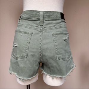 VINTAGE Muted Green Distressed Denim Shorts by Lee